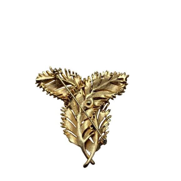 Lisner Double Leaf Brooch Textured Gold Tone Vintage Pin - Picture 6 of 10